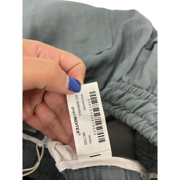 Zara Womens Linen Pants Medium M Trousers Grren Wide-Leg 5070/130 NWT - Picture 7 of 14